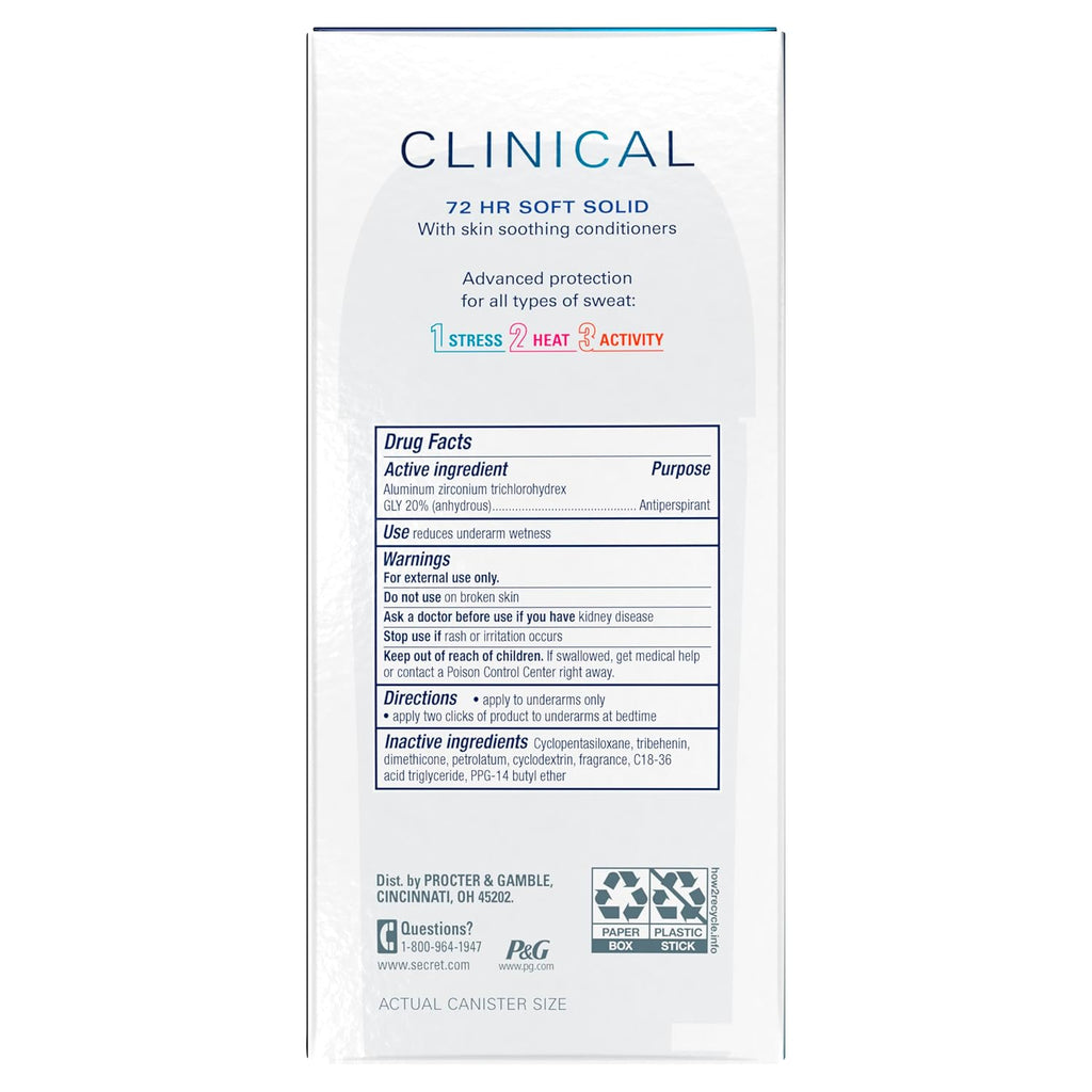 Buy now Secret Clinical Strength Antiperspirant Deodorant for Women, Free & Sensitive, 3X Stress Protection, 72hr Sweat & Odor Protection, PH Balancing Minerals, Invisible Solid, Unscented, 1.6 oz (Pack of 3) at indiglob india