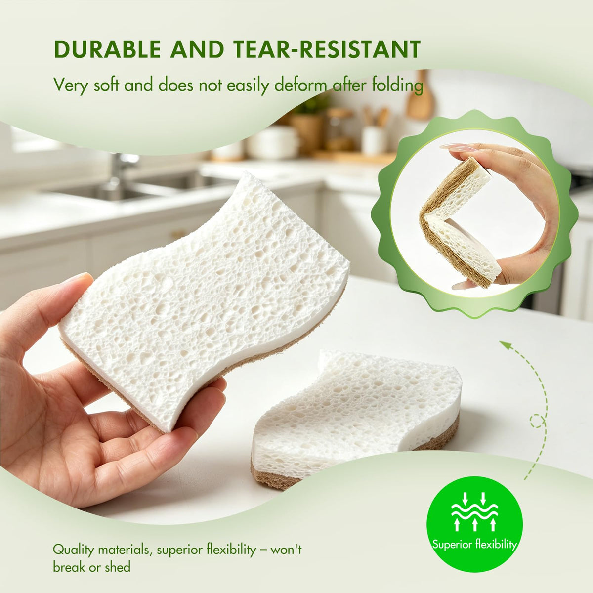 SetSail Natural Kitchen Sponges, 12 Pack Biodegradable Dish Sponges