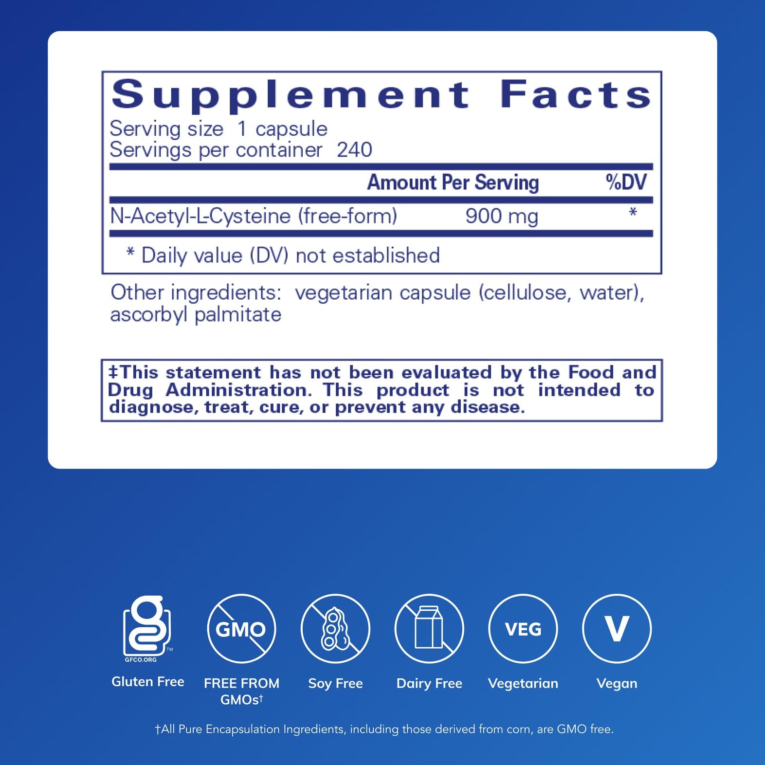 Pure Encapsulations NAC 900 mg, 240 Capsules | N-Acetyl Cysteine Amino Acid Supplement for Lung and Immune Support*, Liver, and Antioxidants*