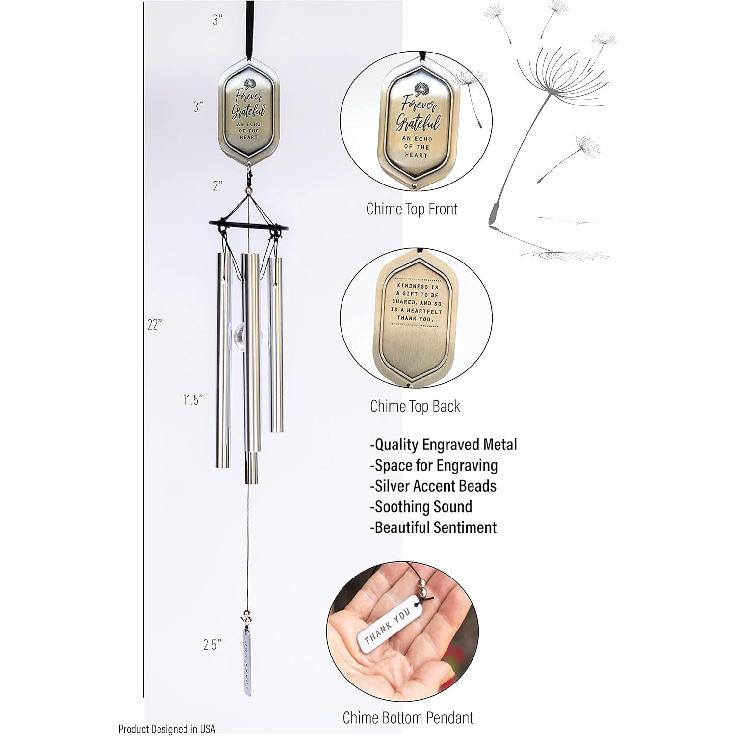 Buy now Forever Grateful Wind Chime with Engraved Thank You Message - Unique Gift of Gratitude/Appreciation Gift/Thank You Gift for Special Friend/Family/Coworkers/Teachers/Mentor at indiglob india