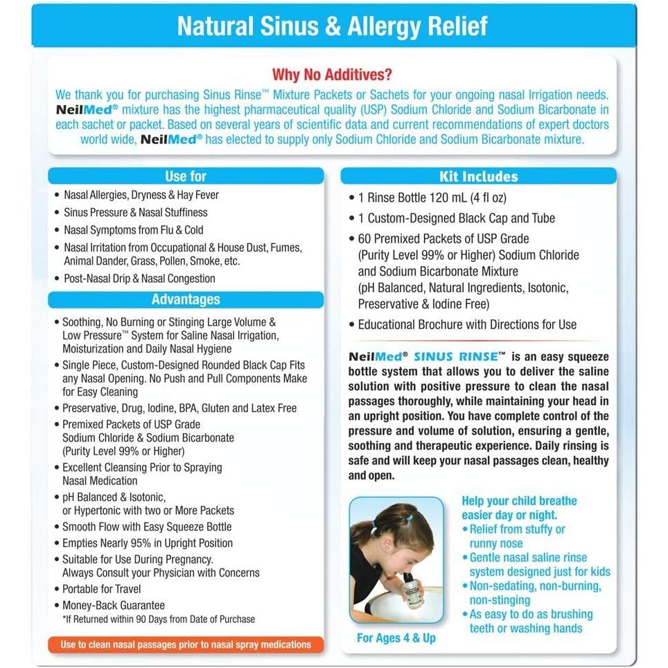 Buy now Neilmed's Sinus Rinse, Pediatric, Complete Saline Nasal Rinse Kit 60 Premixed Packets at indiglob india