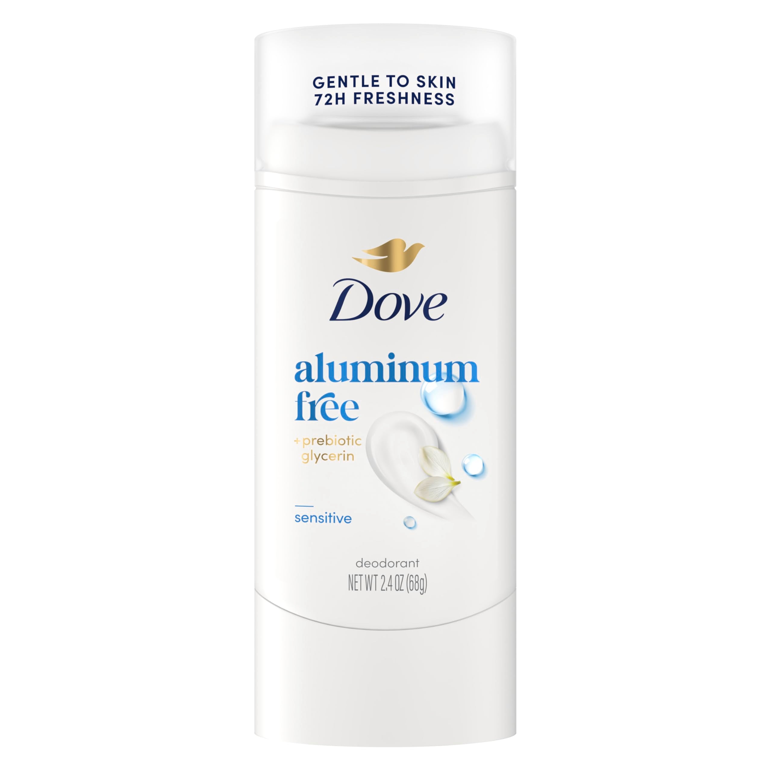 Dove Deodorant Stick Sensitive Aluminum Free 2.4 oz | For sensitive skin, Helps stop odor & stay fresh, With prebiotic glycerin, aluminum-free