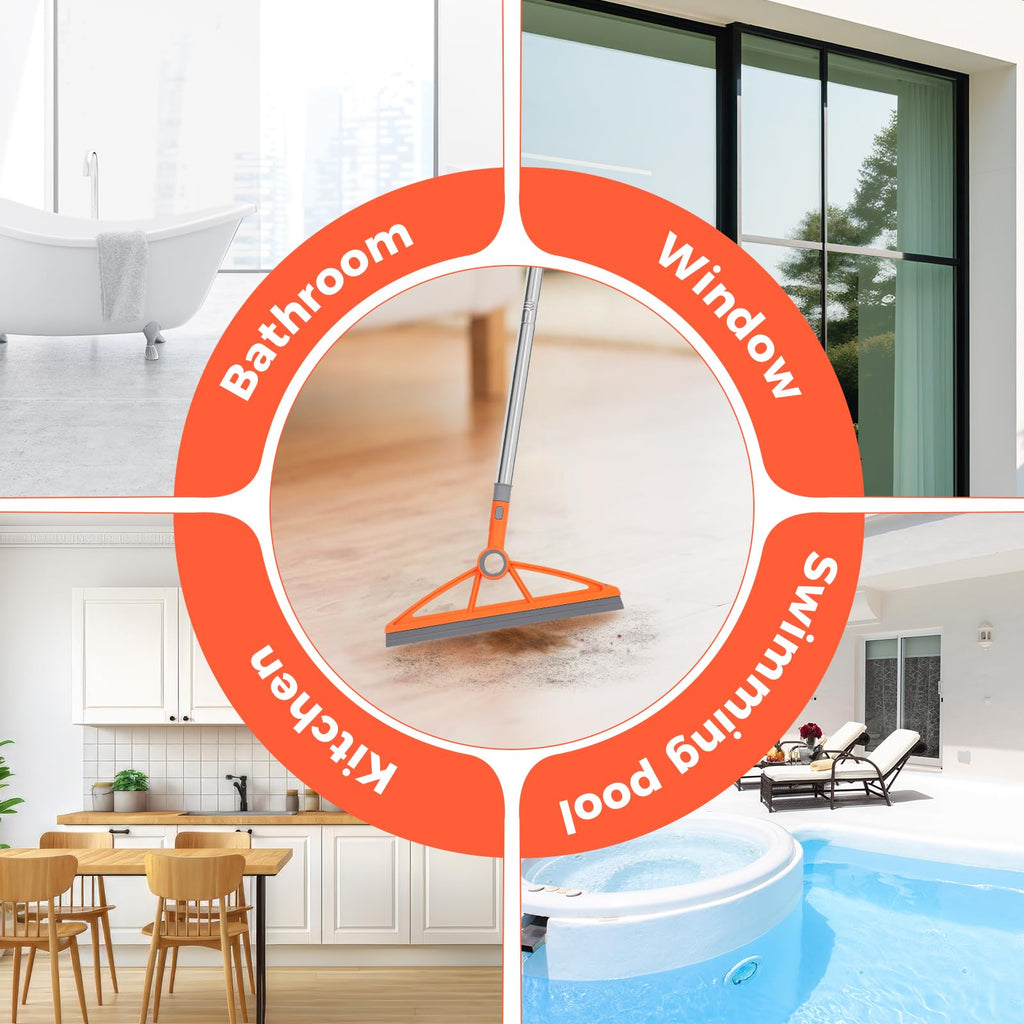 wlich 2-in-1 Air Broom, Silicone Rubber Broom with 54" Handle & 2 Strips