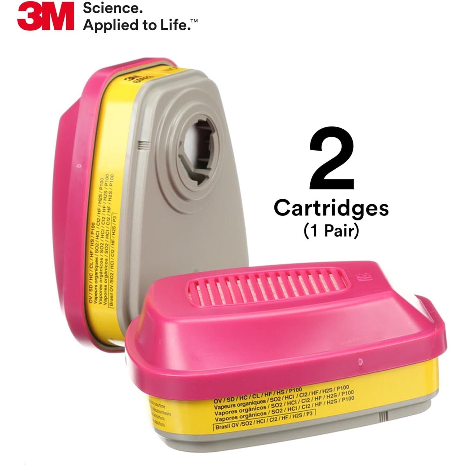 Buy now 3M P100 Respirator Cartridge/Filter 60923, 1 Pair, NIOSH Approved, Helps Protect Against Organic Vapors, Acid Gases, and Particulates, Magenta, Yellow at indiglob india
