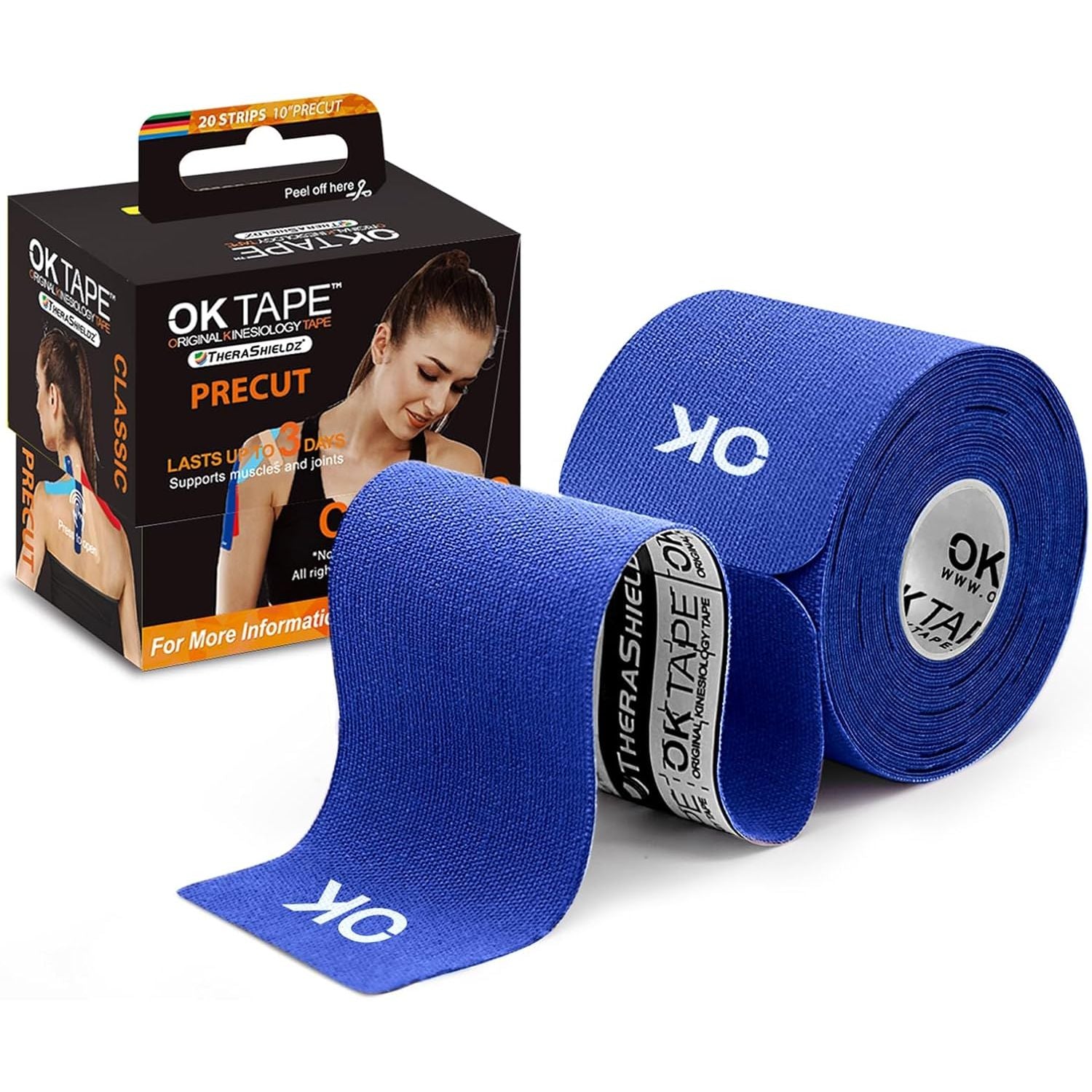 Buy now OK TAPE Kinesiology Tape 10 inches Precut, 20 Strips, Cotton Elastic Athletic Tape Latex Free, 2in x 16ft, Black 20 Count (Pack of 1) Navy Blue at indiglob india