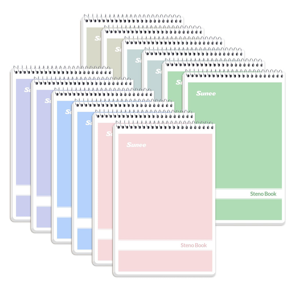 SUNEE 12 Pack Steno Pads 6x9 Inch, Gregg Rule, 60 Sheets, 6 Assorted Color Top Spiral Notebook, White Paper for School, University, College, Work and Office
