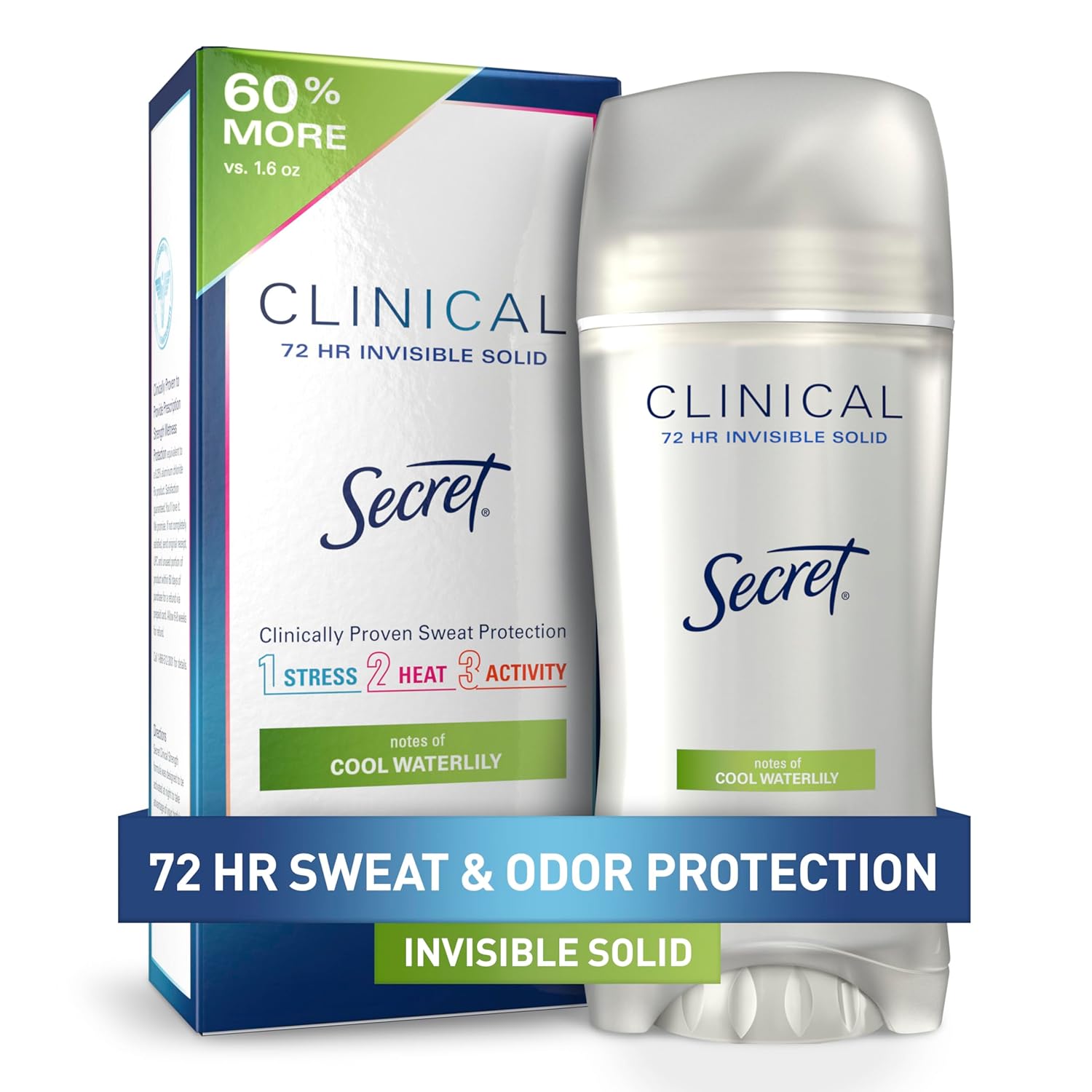 Buy now Secret Clinical Strength Antiperspirant Deodorant for Women, 3X Stress Protection, 72hr Sweat & Odor Protection, PH Balancing Minerals, Invisible Solid, Completely Clean Scent, 2.6 oz 2.6 Ounce (Pack of 1) Cool Waterlily at indiglob india