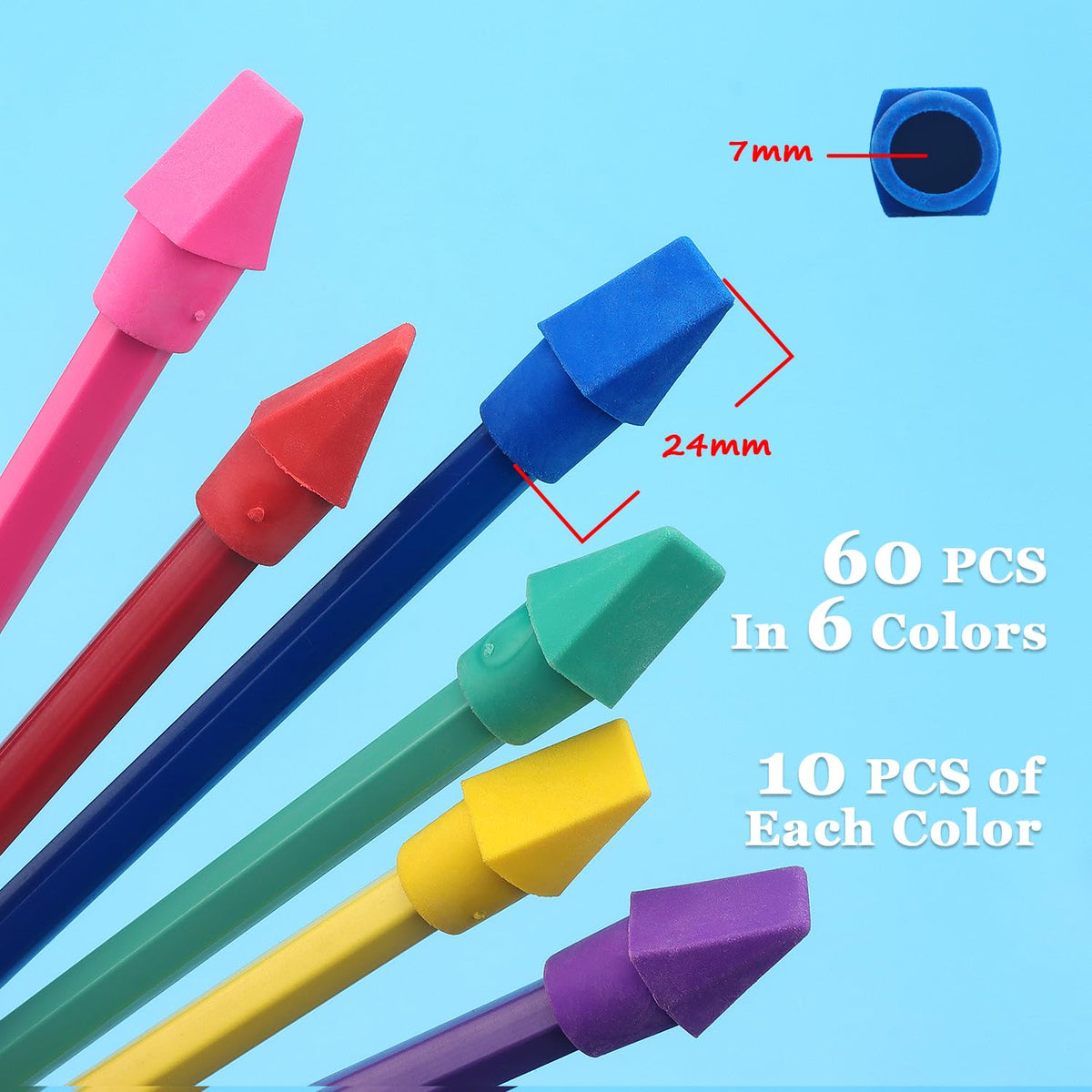 Tamaki 60 Pack Erasers for Pencils, Pencil Top Erasers Cap, 6 Colors