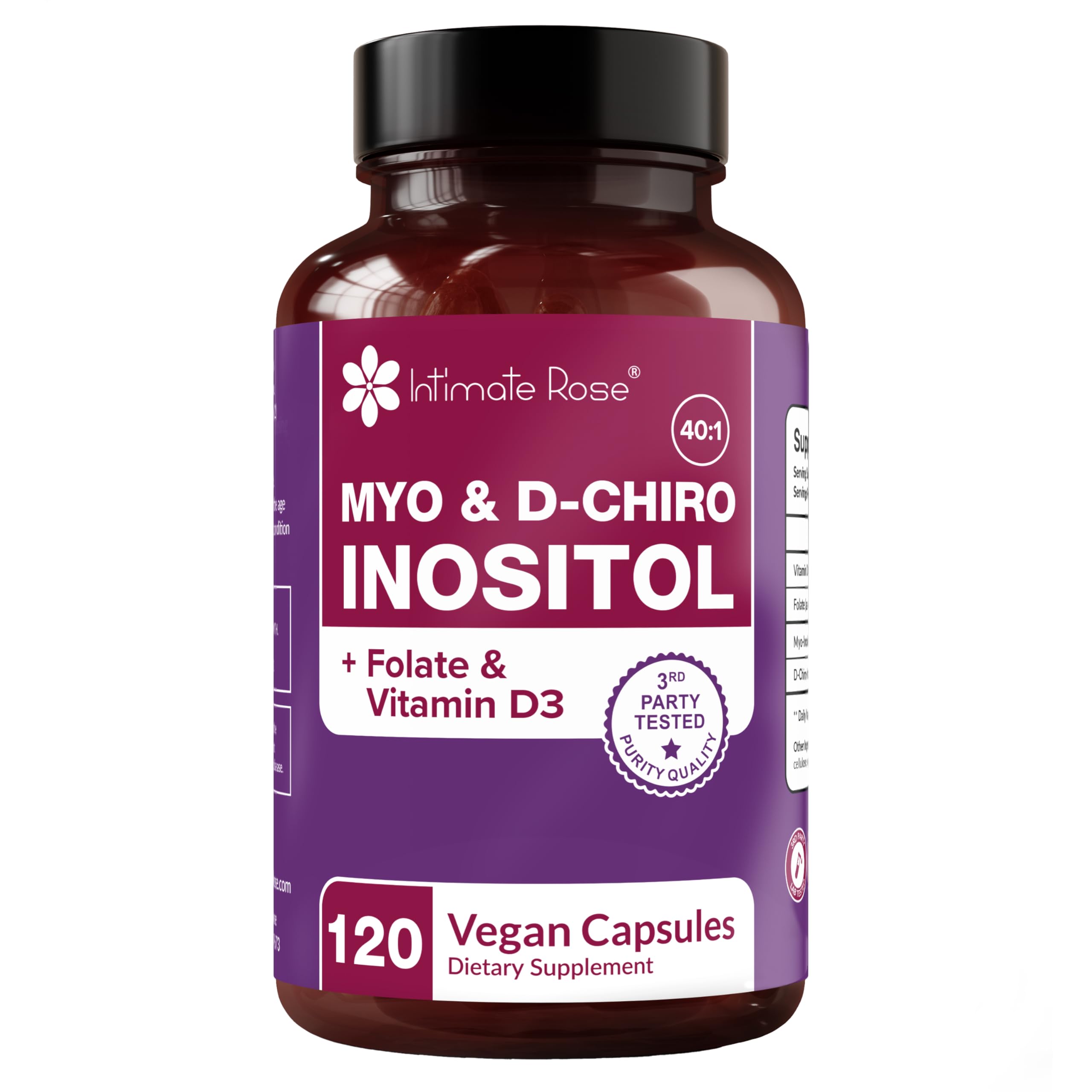 Intimate Rose Myo-Inositol & D-Chiro Inositol Blend - 40:1 Blend Ratio - Women's Daily Wellness Support - Vitamin D & Ashwagandha, 3 Bottles