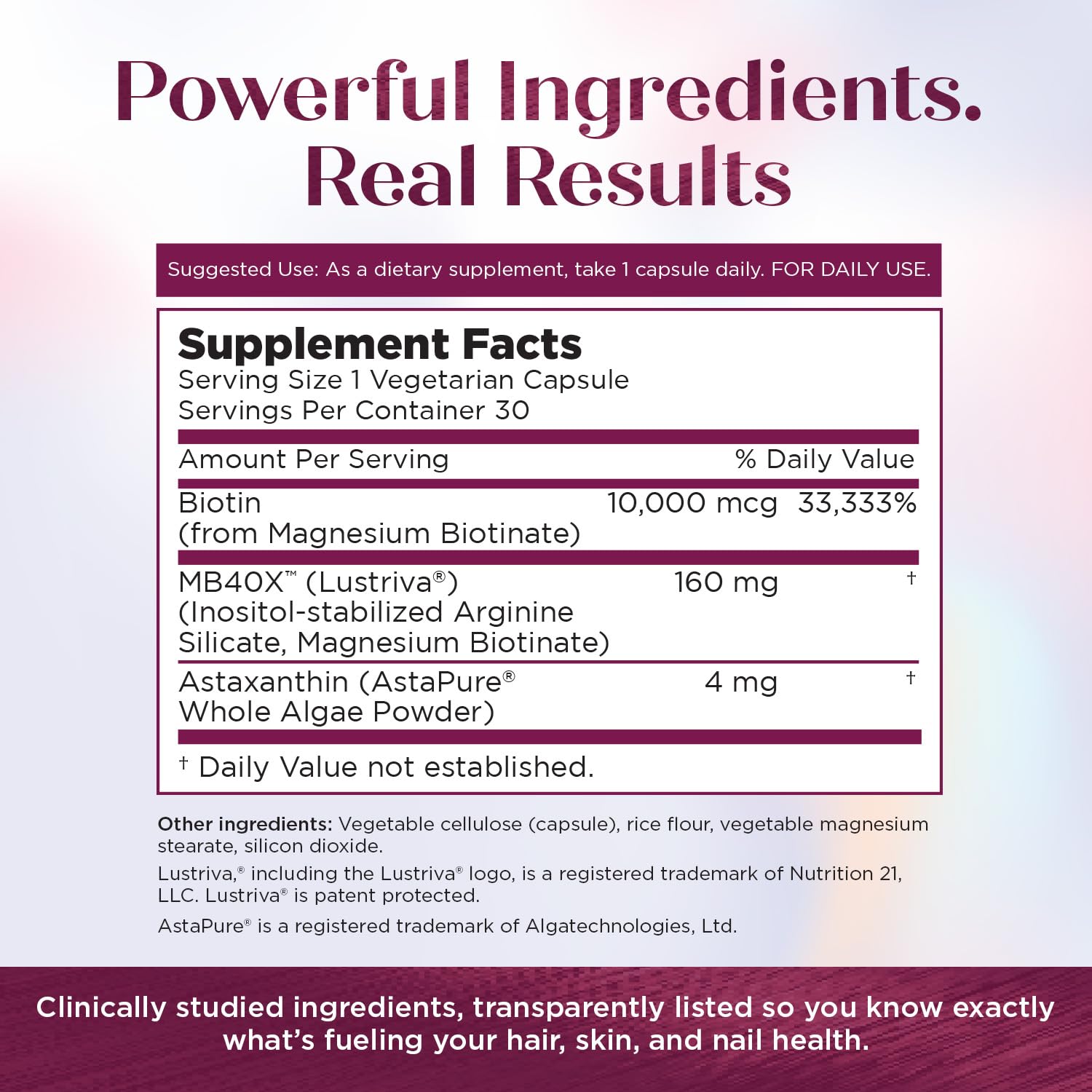 Purity Products MyBiotin ProClinical - Biotin - Thicker Hair in 3 Weeks | Fights Wrinkles, MB40X Patented Biotin Vitamin B7 Matrix w/Astaxanthin - 40X More Soluble vs Ordinary Biotin, 90 Veg Capsules