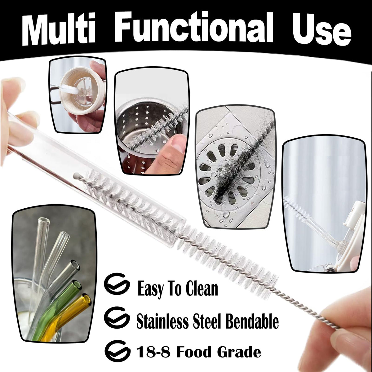 Straw Cleaner Brush for Stanley, 12 Inch Reusable Straw Brush Suitable for 40/30/20 oz Stanley Mug, 12mm Wide Drinking Straw Cleaning Brush for Sippy Cups, Cigarette Holder and Test Tubes (6 PCS)