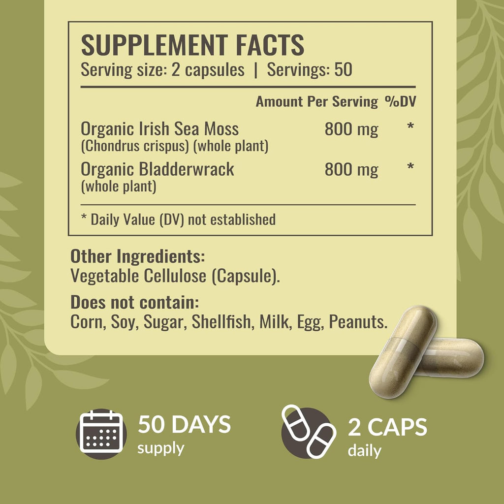 Buy now HERBAMAMA Sea Moss and Bladderwrack Capsules - 1600mg Irish Sea Moss for Immune Support - Vegan, Non-GMO Immunity Supplement for Overall Support at indiglob india