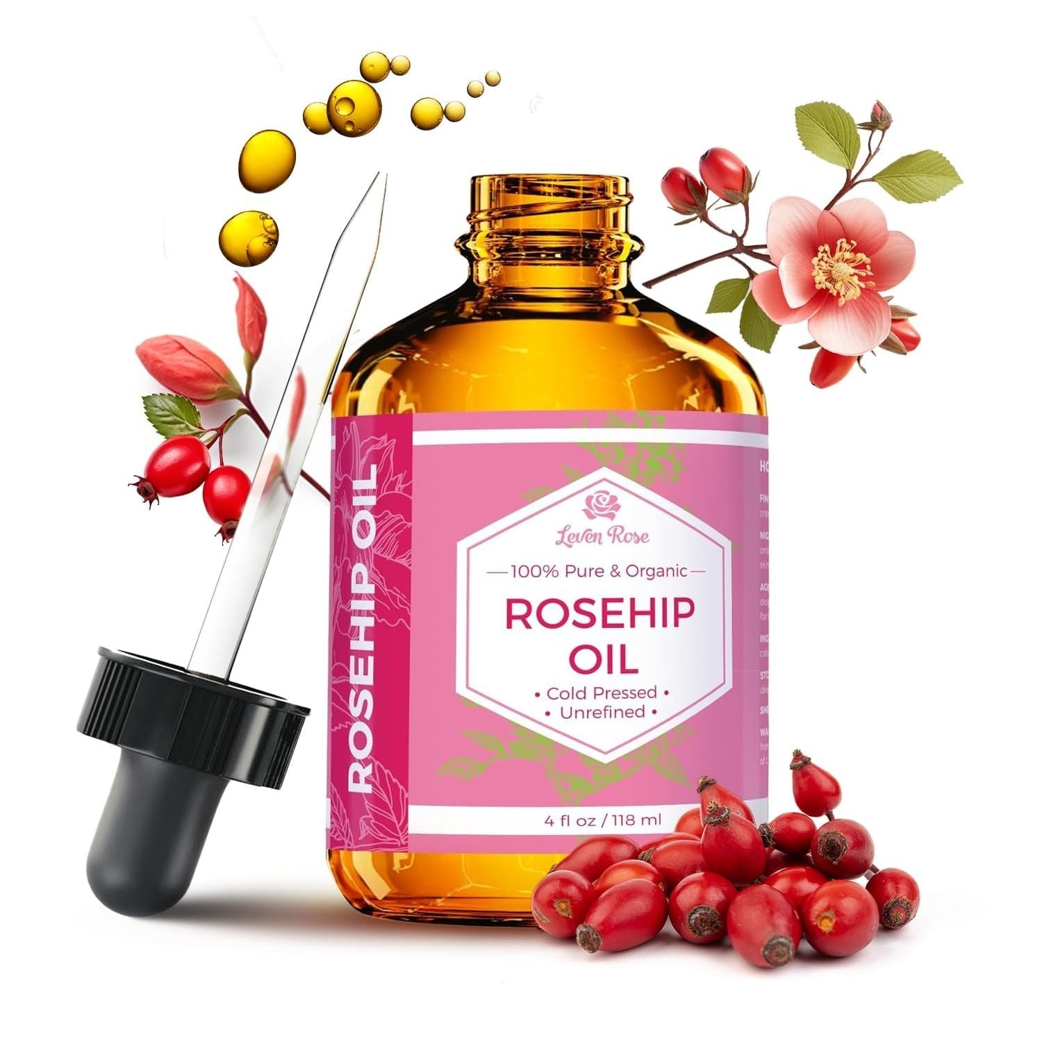 Buy now Leven Rose Rosehip Seed Oil for Face 1 oz - Pure Rosehip Oil for Face - Unrefined Cold Pressed Rosehip Oil for Body - Nighttime Face Moisturizer for Hair, Skin & Nails 4 Fl Oz (Pack of 1) at indiglob india