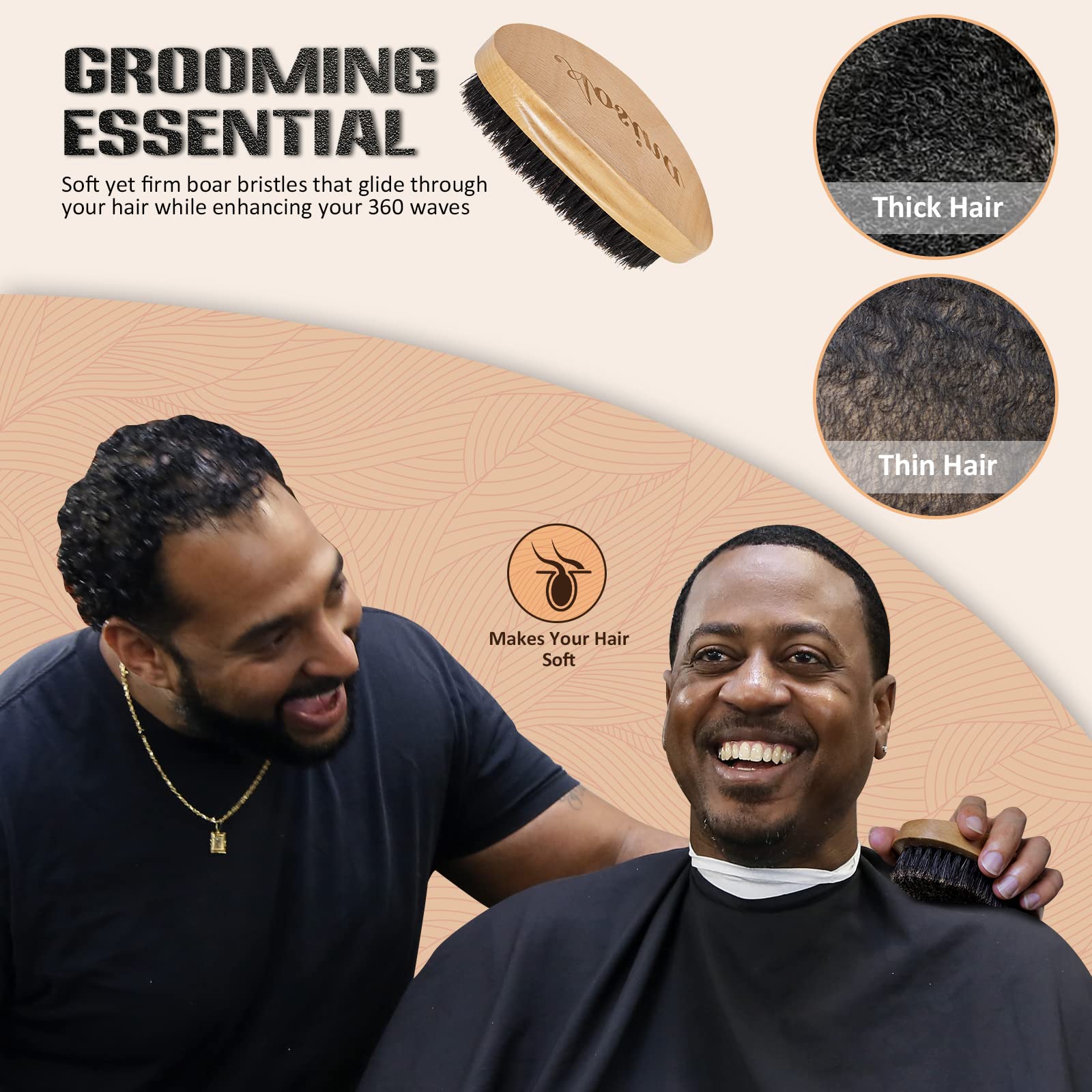 Buy now Wave Brush for Men - Beech Wood & Black Boar Bristle Brush for Cultivating Beards, Hair Waves, and Wolfing at indiglob india