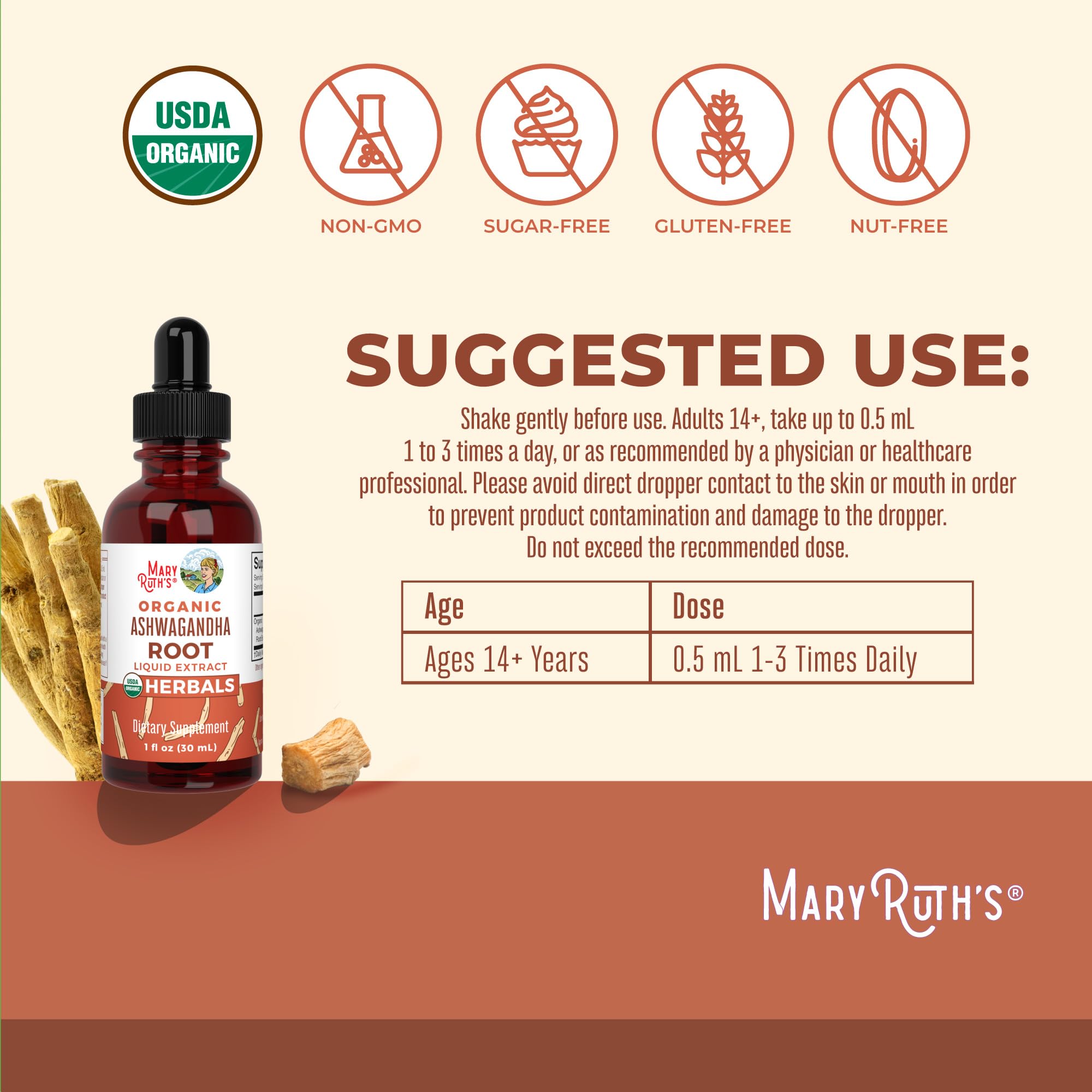 MARYRUTH'S Ashwagandha Root Liquid Drops, Mood & Stress Support Supplement | Mood & Stress Support Supplement, Calm & Relaxation, 590mg Ashwagandha, Adaptogen & Nervine, Vegan