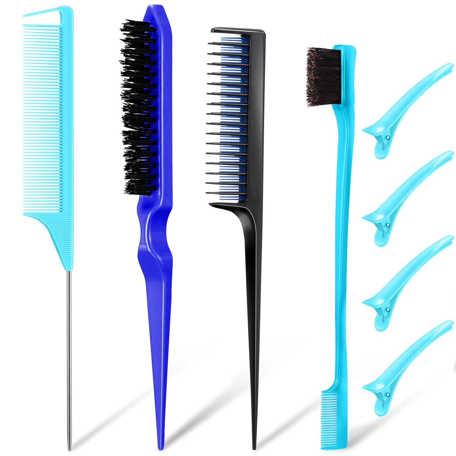 Buy now 8 Pcs Styling Hair Comb Brush Set with Teasing Edge Brush Parting Rat Tail Comb Hairclip for Women Slicking Ponytail and Smoothing Hair(Pink) Blue at indiglob india