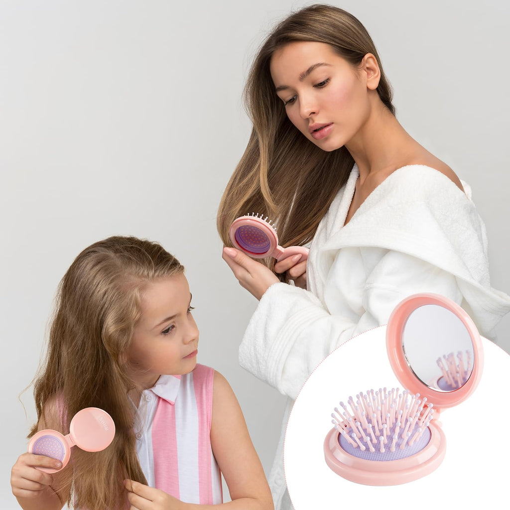 Premium imported RHOS folding brush with mirror, perfect for on-the-go styling for women and girls, elegant design.