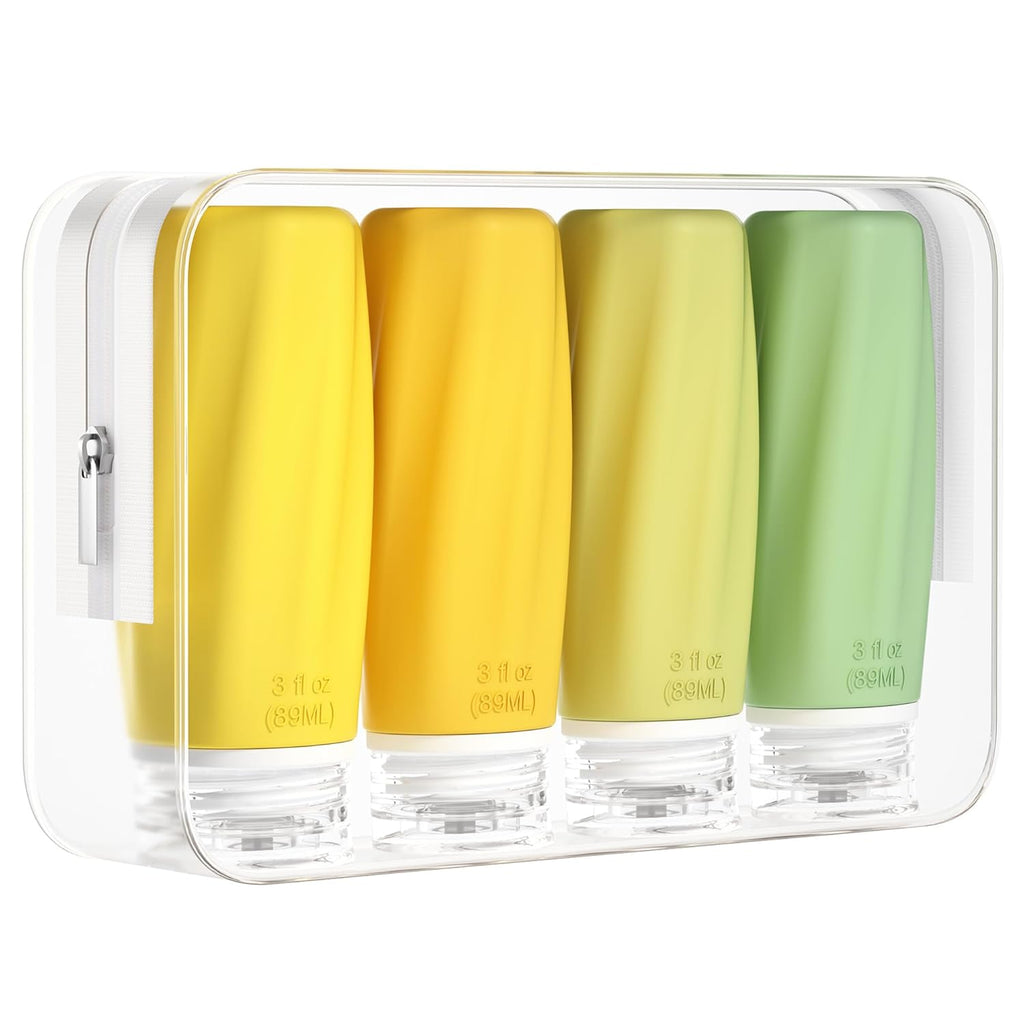 Buy now Morfone Travel Bottles for Toiletries, 3oz TSA Approved Travel Size Containers Leak Proof Squeezable Travel Accessories Refillable for Shampoo Conditioner Lotion Liquids(4Pack) Yellow at indiglob india