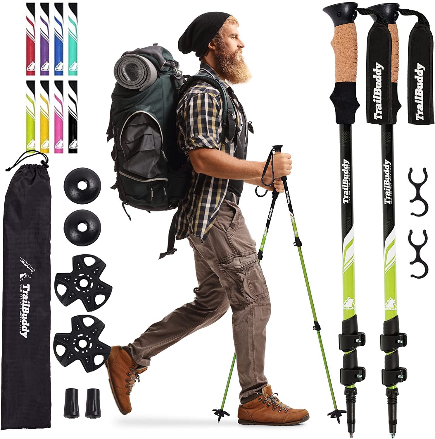 Buy now TrailBuddy Trekking Poles â€“ Lightweight 7075 Aluminum Hiking Poles for Women, Men & Seniors â€“ Collapsible or Foldable Walking Sticks for Travel, Trails & Balance Spring Green Collapsible at indiglob india