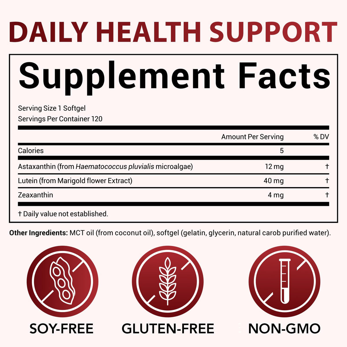 Astaxanthin 12mg & Lutein 40mg with Zeaxanthin Supplements, Fresh Microalgae Source, Supports Eye, Skin, Antioxidant, Joint, Circulatory Health, Gluten Free, 4 Month Supply | 120 Softgels