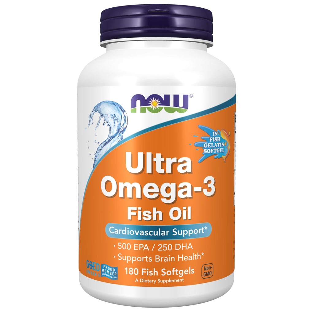 Buy now NOW Foods Supplements, Ultra Omega-3, 500 EPA and 250 DHA, Cardiovascular Support*, 180-Fish Gelatin Softgels at indiglob india
