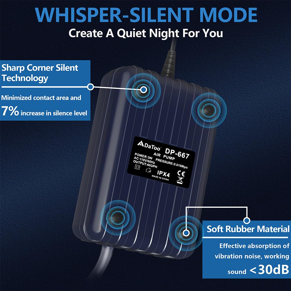 DaToo Aquarium Air Pump Compact Fish Tank Air Pump Quiet Aquarium Bubbler Aerator Buckets Oxygen Aerator Pump for 1 to 20 Gallon Fish Tanks