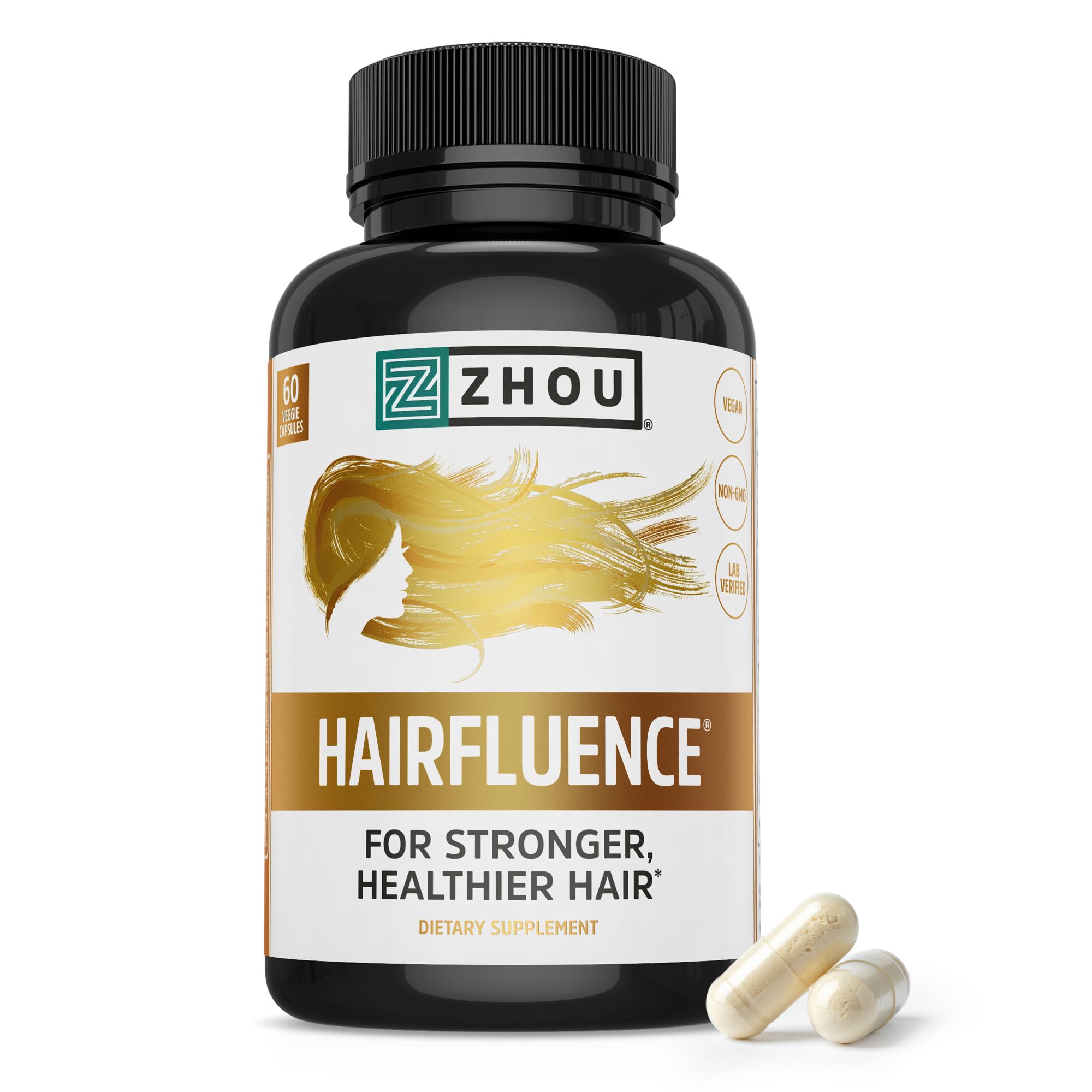 Zhou Hairfluence Supplement - 120 Veggie Capsules (Pack of 1) | Vegan Biotin Supplement for Hair Growth for Men & Women, Supports Stronger & Healthier Hair & Nails