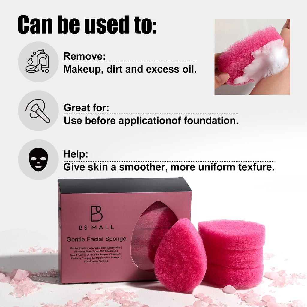 BS-MALL Facial Sponge 12 Pcs – Exfoliating Face Scrubber for Deep Cleansing, Removes Blackheads, Reusable Design, Perfect for Skin Care Routine (Hot Pink-Soft Texture)
