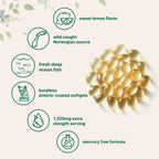 Micro Ingredients Extra Strength Omega 3 Fish Oil Supplements 1,200mg Per Serving, 240 Softgels | Lemon Flavored | Burpless | Essential Fatty Acids | EPA 220mg + DHA 150mg | Deep Sea Fish
