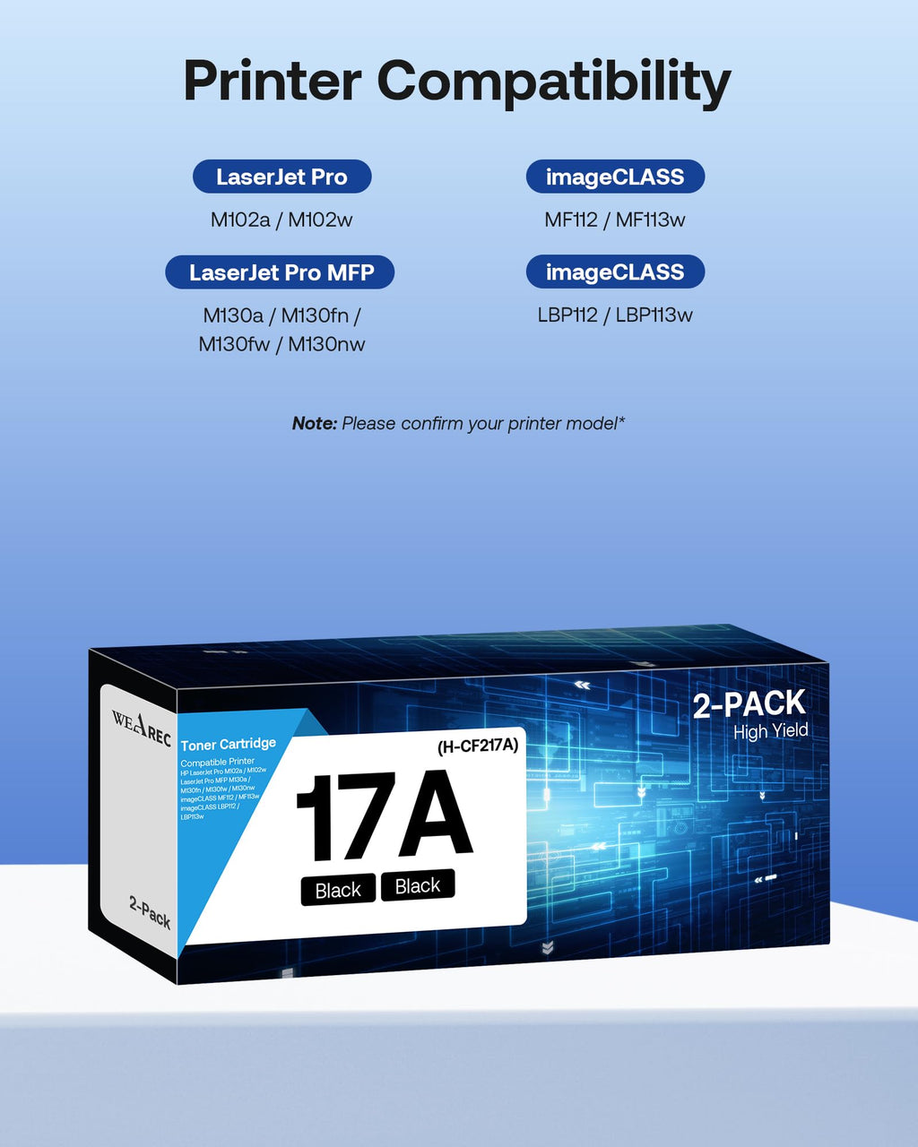 WEAREC Compatible Toner Cartridge Replacement for HP 17A CF217A with LaserJet Pro MFP M130a M130fn M130fw M130nw LaserJet Pro M102a M102w(Black, 2-Pack)