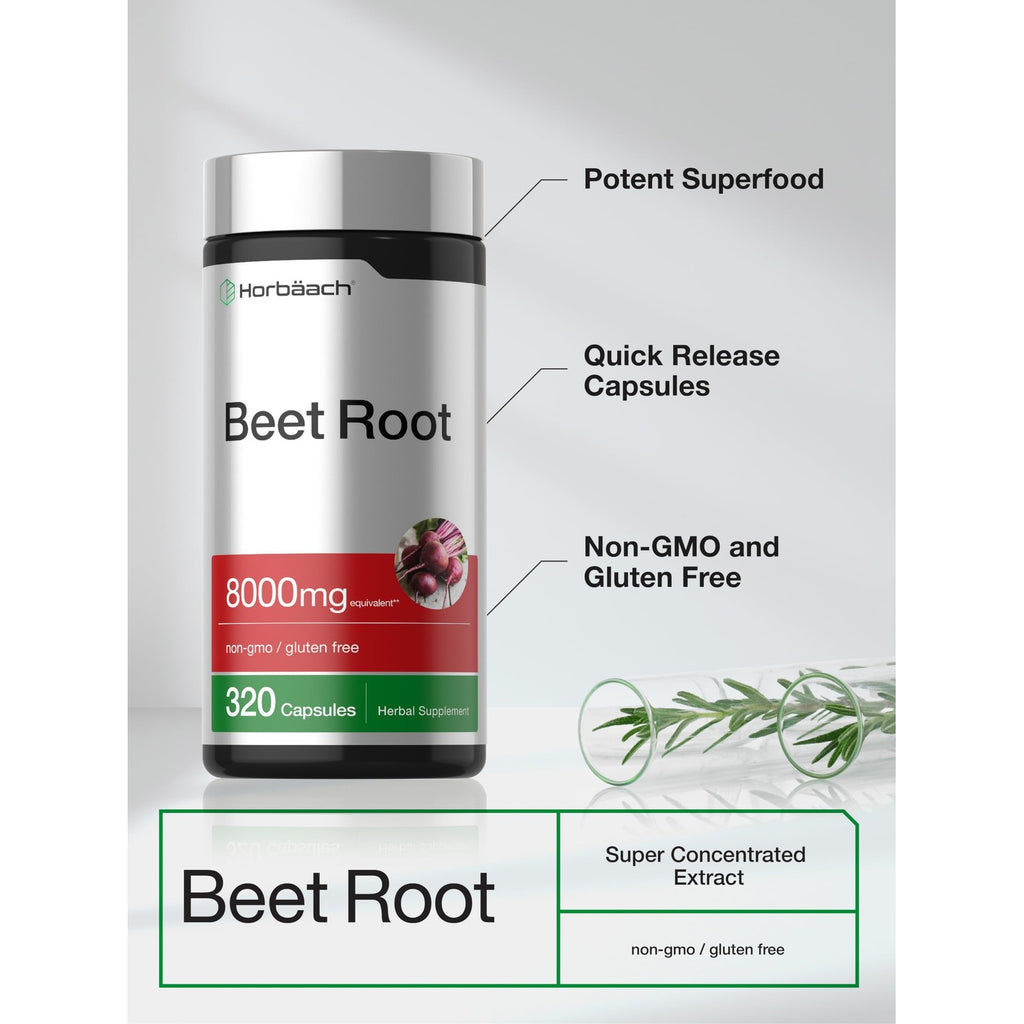 Horbäach Beet Root Powder Capsules | 320 Pills | High Potency Herbal Extract Supplement | Non-GMO, Gluten Free Formula