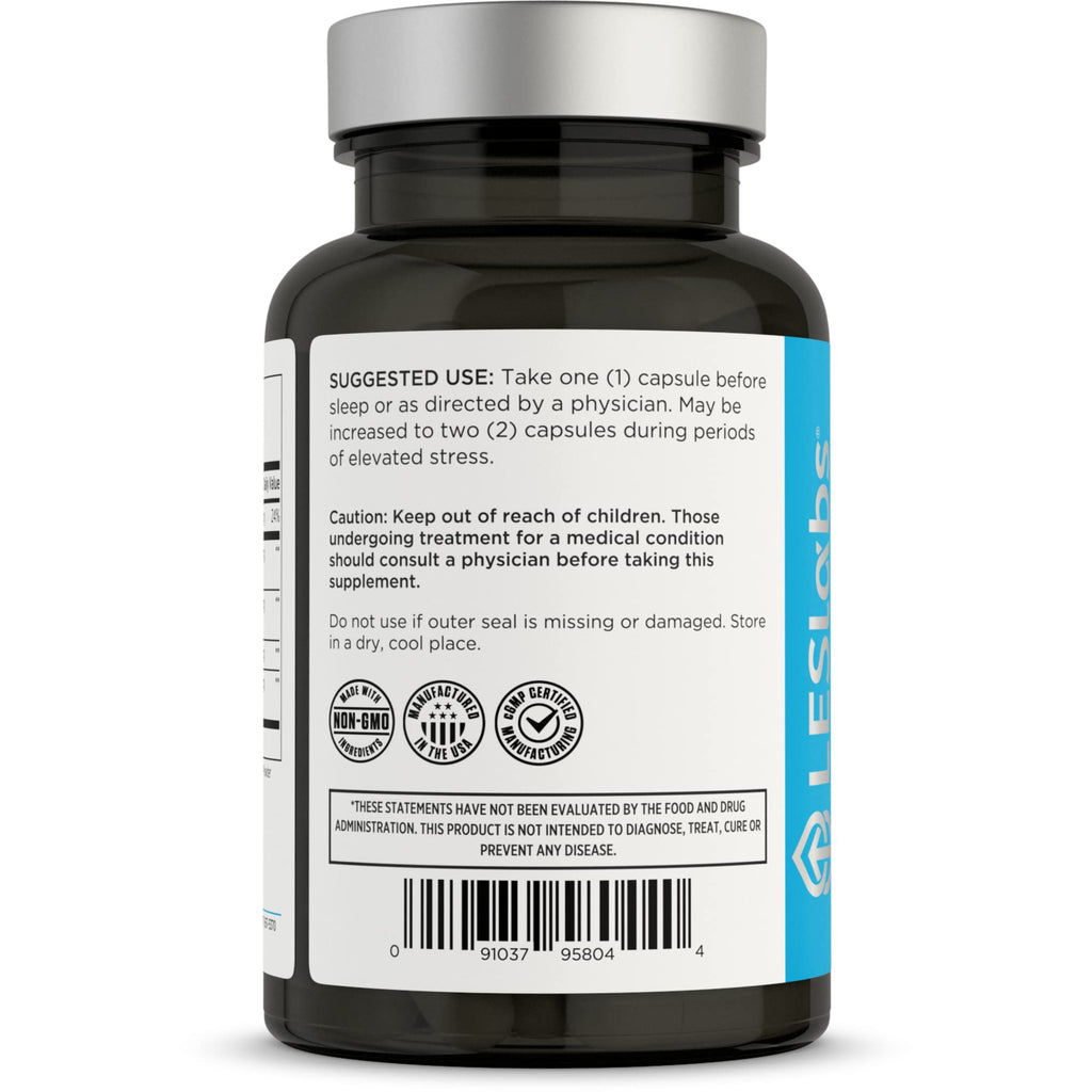 LES Labs Cortisol Health Stress & Sleep Support Supplement, 60 Capsules | Cortisol & Stress Support, Sleep & Relaxation, Ashwagandha, Magnesium, Rhodiola, Phosphatidylserine, Magnolia Bark, Non-GMO