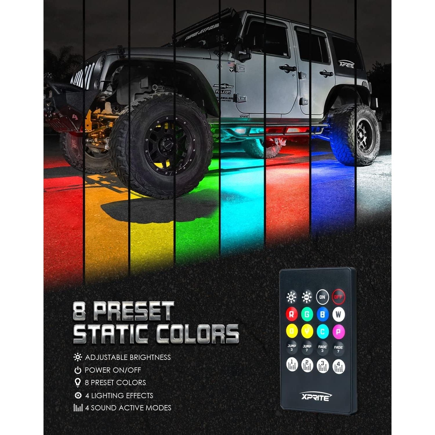 Buy now Xprite Car Underglow Neon Accent Strip Lights, 4 Pcs RGB 252 LEDs Underglow Kit with Sound Active Function Music Mode & Wireless Remote, Exterior Car Lights Underbody Lighting for Truck SUV Van at indiglob india