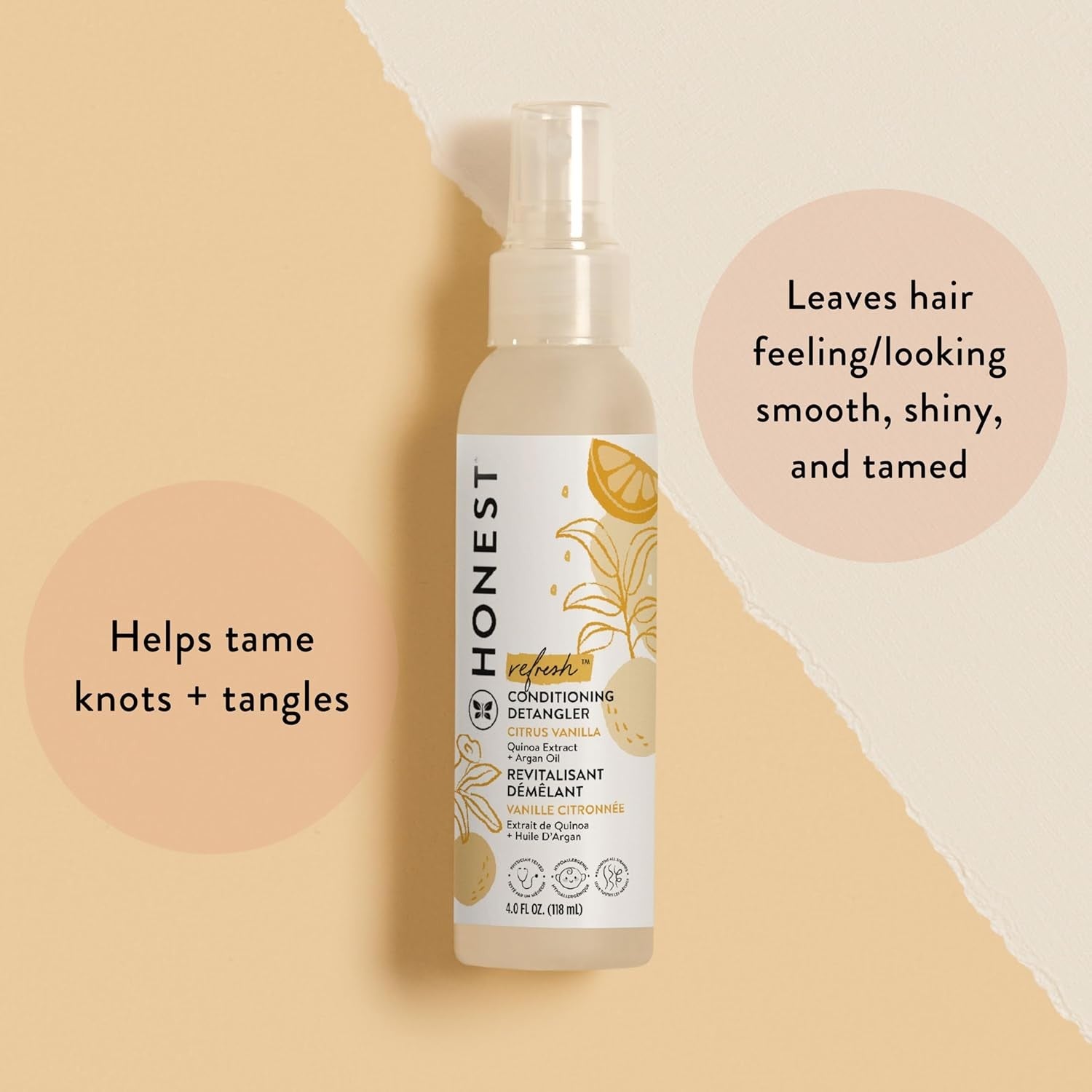 Buy now The Honest Company Conditioning Hair Detangler, Tear-Free Hypoallergenic Leave-In Conditioner and Fortifying Spray, Citrus Vanilla Refresh, 4 fl oz at indiglob india