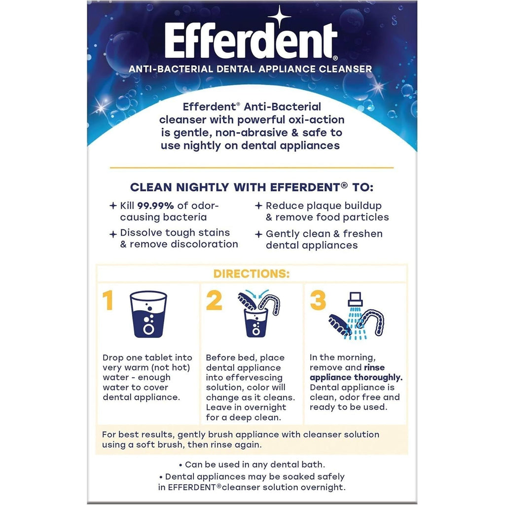 Buy now Efferdent Retainer Cleaning Tablets, Denture Cleaning Tablets for Dental Appliances, Overnight Whitening, 126 Count at indiglob india