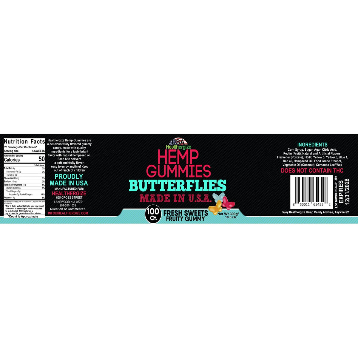 Hemp Gummies for Sleep - Delicious Butterflies Gummy Bears-10 Fresh Fruity Flavors - Natural Tasty Edibles for Peace and Relaxation, Nighttime Rest, Calm & Relax-Made in USA-100 Count