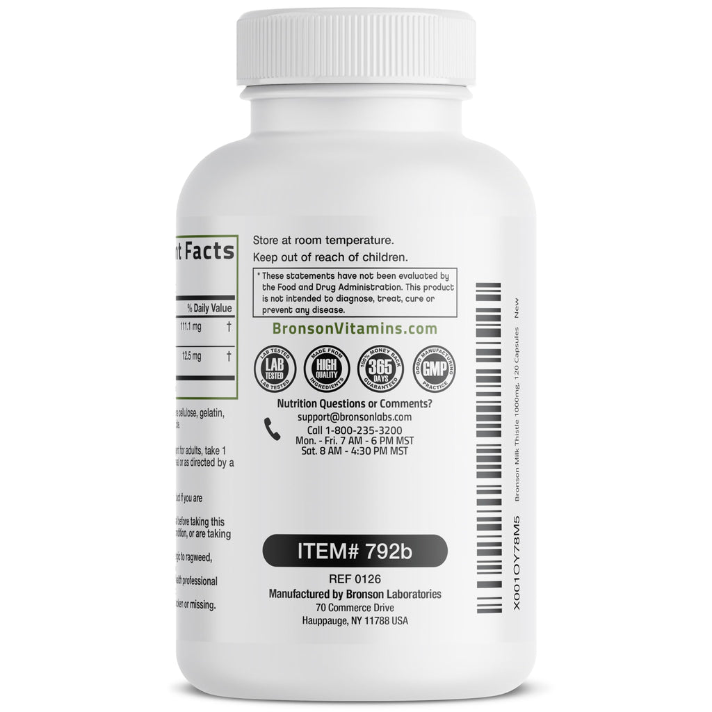 Bronson Milk Thistle Silymarin Marianum & Dandelion Extract, 120 Capsules | 2-in-1 Liver Cleanse, Health, Detox & Antioxidant Support, Non-GMO, Gluten-Free, Soy-Free