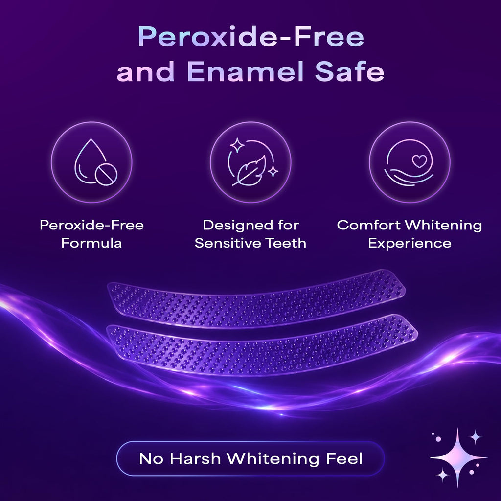 Purple Teeth Whitening Strips - 42 Count - Peroxide Free Color Correcting Whitening Strips - At Home Smile Care Kit