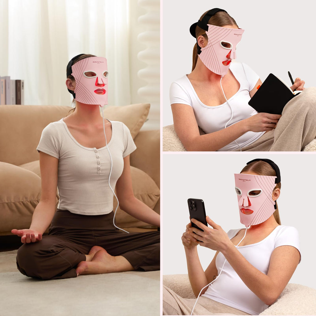 Wavytalk Red Light Therapy Mask for Face, Glow Time LED Face Mask 850nm NIR | for Anti-Fine Line, Acne, Skin Rejuvenation with 456 LED Chips, 3 Modes, Gift for Women Wife Mom