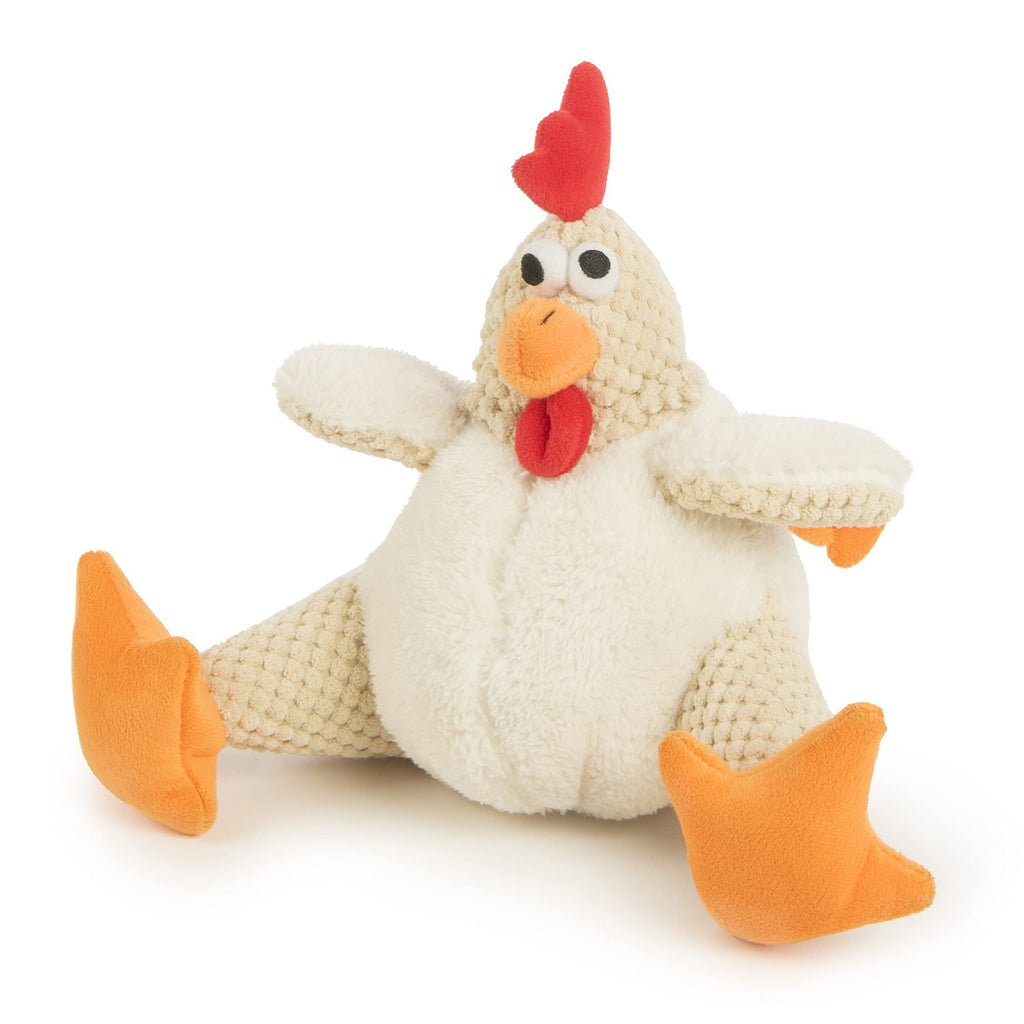 goDog Checkers Fat Rooster Squeaky Plush Dog Toy, Chew Guard Technology - White, Large