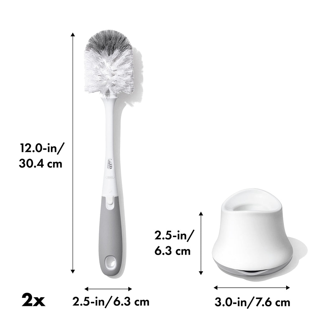 OXO Tot Baby Bottle Brush with Nipple Cleaner and Stand, Gray 2-Pack
