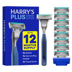Harry's Plus Razor and Blade Value Pack, 1 Razor Handle (Tide), 9 Razor Blade Refill Cartridges- German Engineered- Up to 12 Months of Smooth Shaving