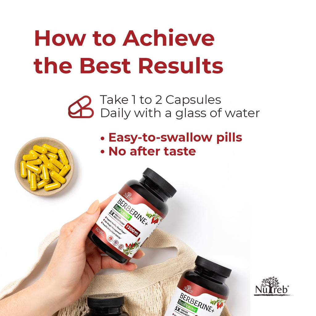 Berberine Supplement 1200mg - 5X Higher Absorption - Ultra Pure 98% Berberine HCL - Healthy Weight Management, Immune Support - Non GMO, Manufactured in USA - 60 Vegan Capsules