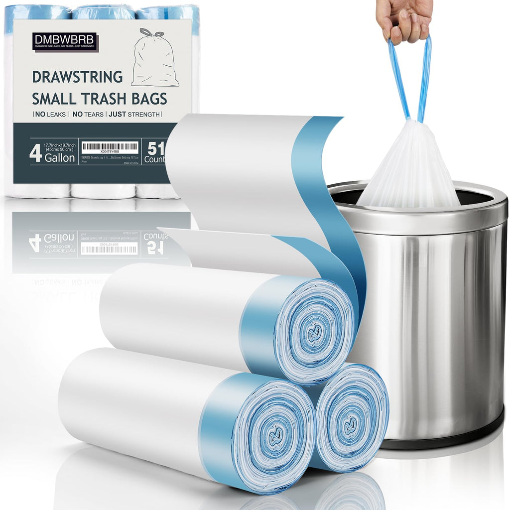 4 Gal Small Trash Bags, Unscented Drawstring, 51 Ct for Bathroom
