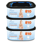 Jumbo Square Refills Disposal Bags Compatible with Diaper Genie Compact & Select Pails (Not Fit Classic),Hold Up to 810 Newborn-Sized Diapers Per Refill(3 Pack)