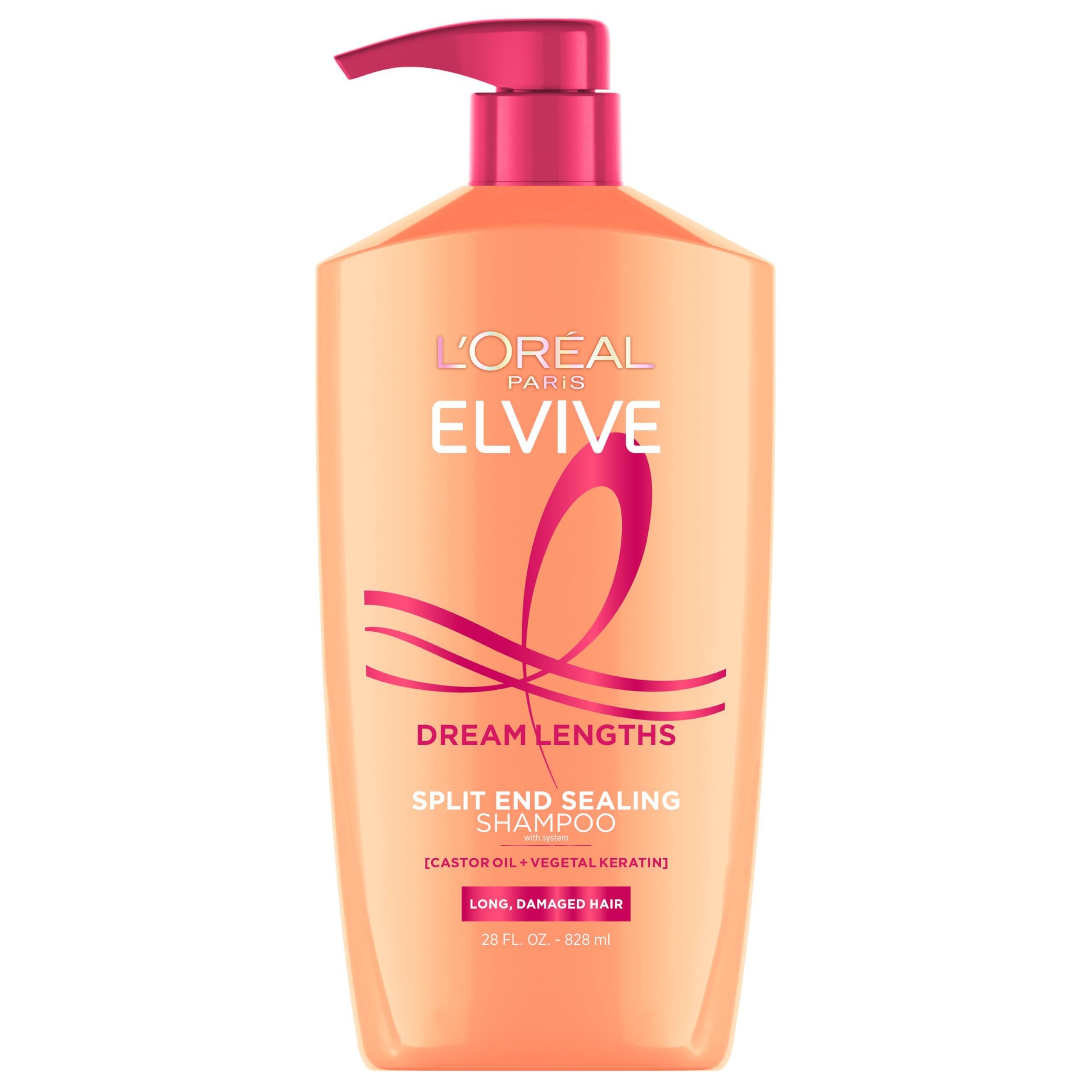 L'Oreal Paris Elvive Dream Lengths Shampoo and Conditioner Set, Seals Split Ends, Hydrating & Strengthening Hair Repair, Fine Castor Oil and Vitamins B3 and B5, 56 Fl Oz Set