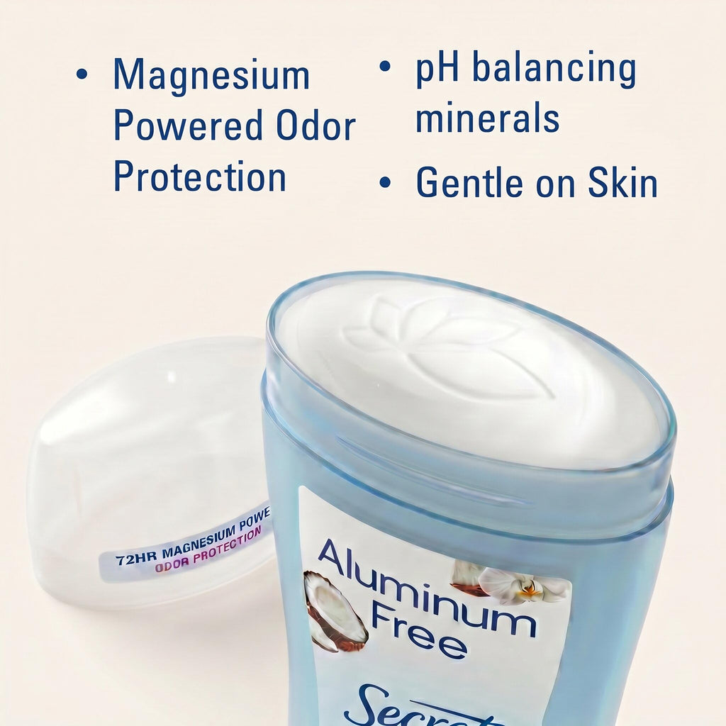 Secret Aluminum Free Deodorant for Women, 48hr Odor Protection, Naturally Derived Ingredients, Free of Parabens Dyes Talc & Baking Soda, PH Balanced, Dry Solid, Coconut Scent, 2.4 oz (Pack Of 3)