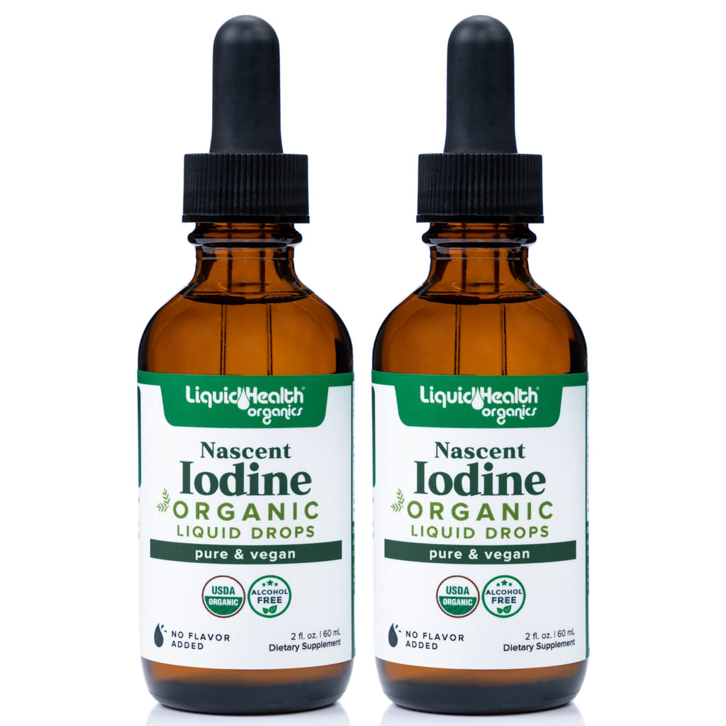 LIQUIDHEALTH USDA Organic Nascent Iodine Liquid Drops, Pure Iodine Supplement for Thyroid & Immune Support, Energy Supplement - Made in USA, Vegan, Colorless, Tasteless Tincture (2 oz)