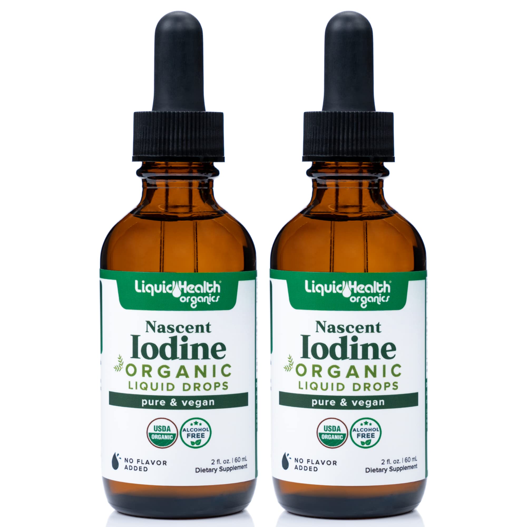 LIQUIDHEALTH USDA Organic Nascent Iodine Liquid Drops, Pure Iodine Supplement for Thyroid & Immune Support, Energy Supplement - Made in USA, Vegan, Colorless, Tasteless Tincture (2 oz)