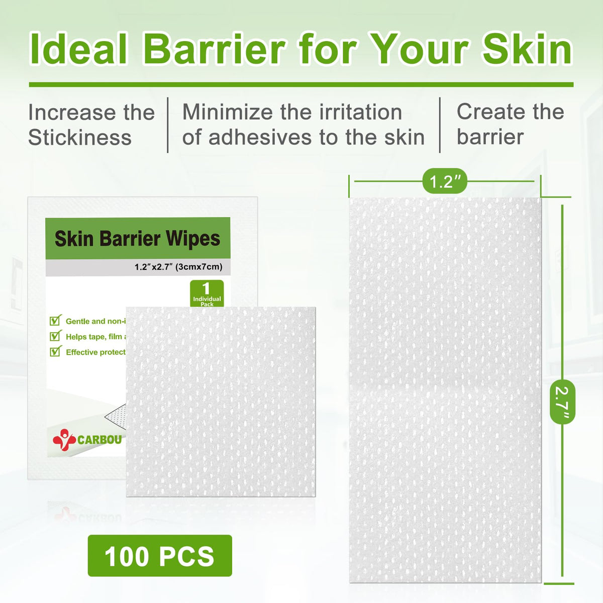 Carbou Skin Barrier Wipes, 100Pcs Skin Prep Wipes for Ostomy